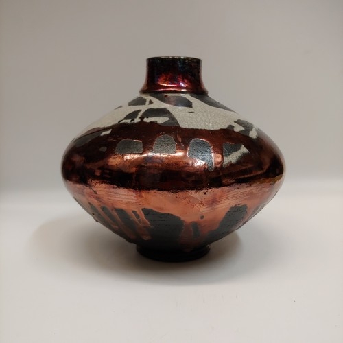 #221194 Raku Vase Black/White/Copper 8x7.5 $29  at Hunter Wolff Gallery